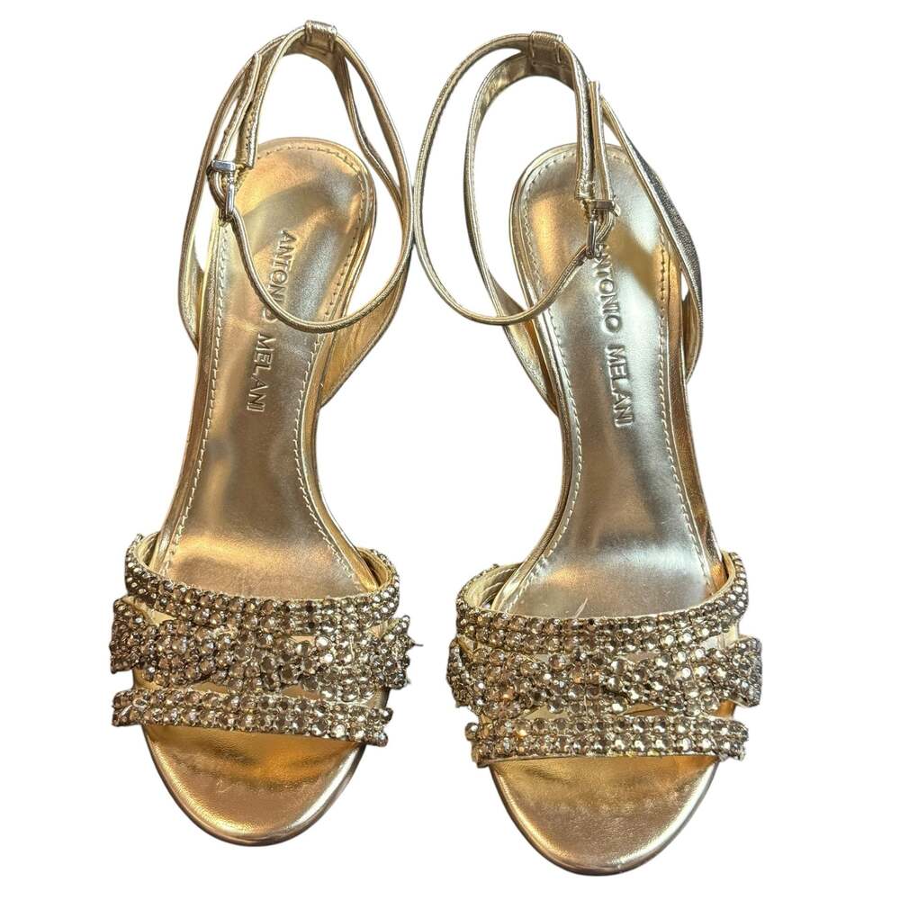 Antonio Melani Lydia711 Gold Rhinestone Ankle Strap Heels Size 6.5M